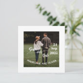 日付の写真結婚を保シンプル存するモダン 招待状 (スタンド正面)
