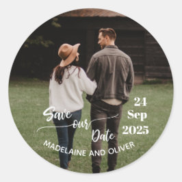 日付の写真結婚を保存すモダンる ラウンドシール