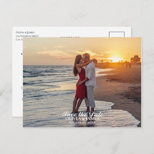 日付の写真結婚を保存 案内ポストカード (正面/裏面)