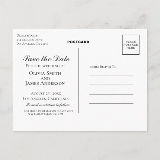 日付の写真結婚を保存 案内ポストカード (裏面)