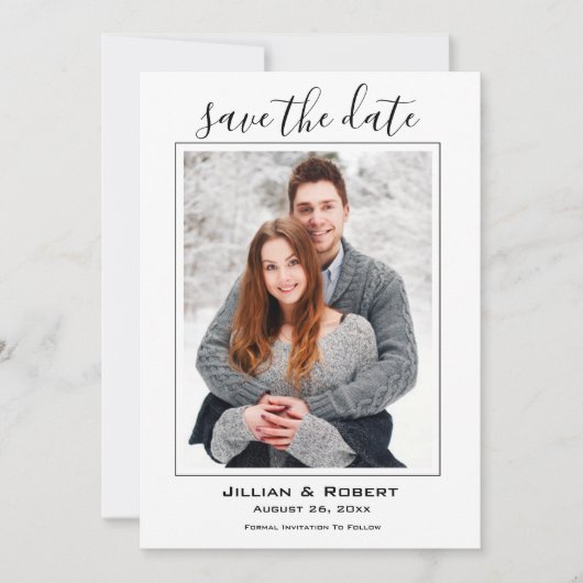 日付の写真結婚を白黒で保存 招待状 (正面)