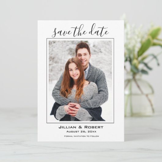 日付の写真結婚を白黒で保存 招待状 (スタンド正面)