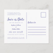 日付の写真結婚を青モダンく保存 案内ポストカード (裏面)