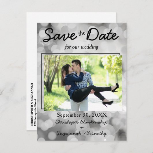 日付の写真《写真》ぼけ味カスタムを保存結婚する 案内ポストカード (正面/裏面)