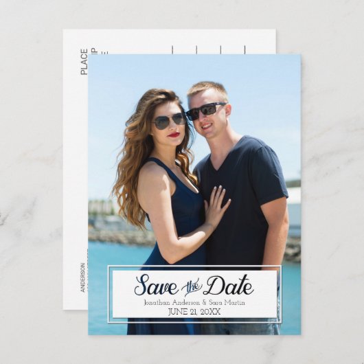 日付の切り取り文字縦写真の保存 案内ポストカード (正面/裏面)