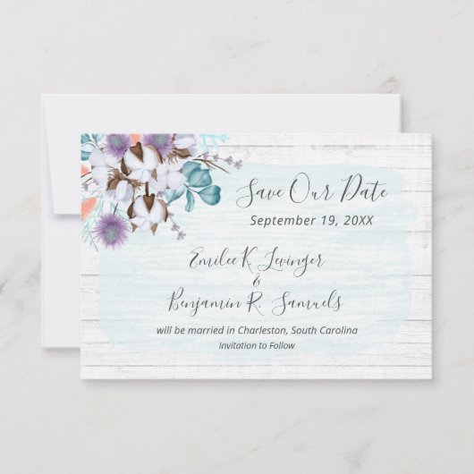 日付の南コットンの国の結婚式カードを保存 招待状 (正面)