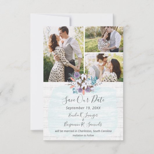 日付の南コットンの国の結婚式カードを保存 招待状 (正面)