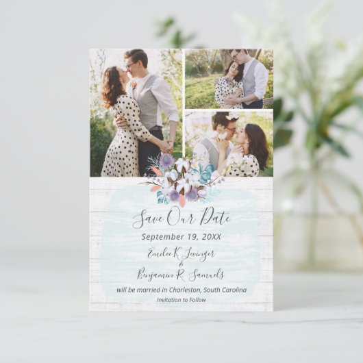 日付の南コットンの国の結婚式カードを保存 招待状 (スタンド正面)