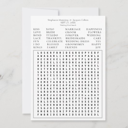 日付の単語結婚検索をミニマルに保存 – W2 招待状 (正面)