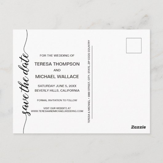 日付の原稿、写真、婚約を救って下さい、 ポストカード (裏面)