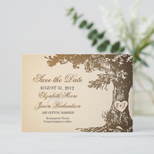 日付の古い木のヴィンテージ平らなカードを救って下さい セーブザデート (スタンド正面)