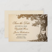 日付の古い木のヴィンテージ平らなカードを救って下さい セーブザデート (正面/裏面)