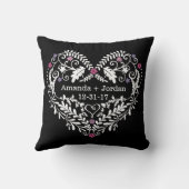 日付の名前を結婚するパーソナライズな線条細工のハート クッション (裏面)