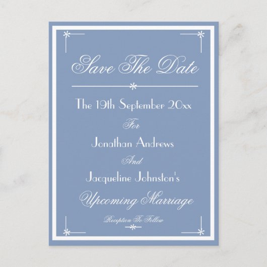 日付の埃っぽい青いアナウンスのはがきを保存 インビテーションポストカード (正面)