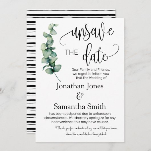 日付の変更に関す結婚る緑の投資の保存を解除 招待状 (正面/裏面)