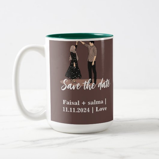 日付の変更を保存 ツートーンマグカップ (左)