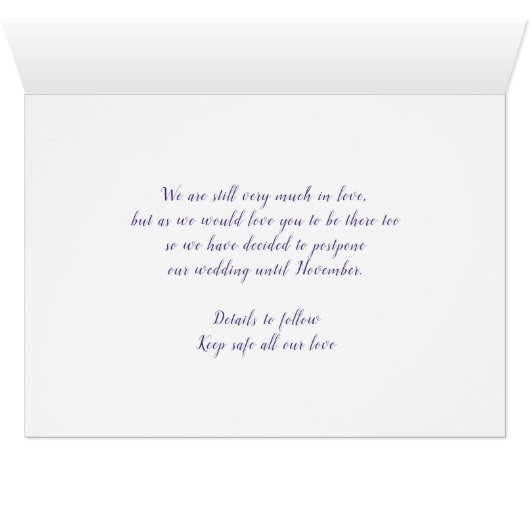 日付の変更アネモネ青結婚の延期カード (内部横(下))