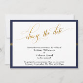 日付の変更エレガントネイビーと金ゴールドカーストライプド 招待状 (正面)