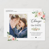 日付の変更エレガント赤面ピンクフローラ写真 ポストカード (正面/裏面)
