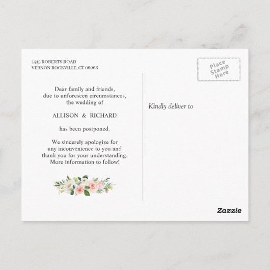 日付の変更エレガント赤面ピンクフローラ写真 ポストカード (裏面)