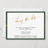 日付の変更エレガント(緑、金ゴールドカーストライプド) 招待状 (正面)