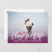 日付の変更タイポグラフィグリッター紫の写真 案内ポストカード (正面/裏面)