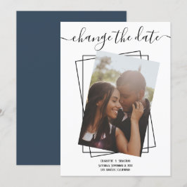 日付の変更タイポグラフィ写真結婚のカード セーブザデート