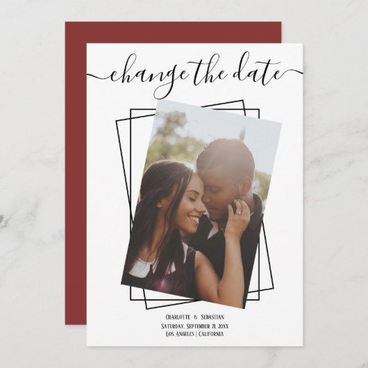 日付の変更タイポグラフィ写真結婚のカード セーブザデート (正面/裏面)