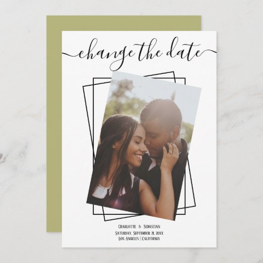 日付の変更タイポグラフィ写真結婚のカード セーブザデート (正面/裏面)