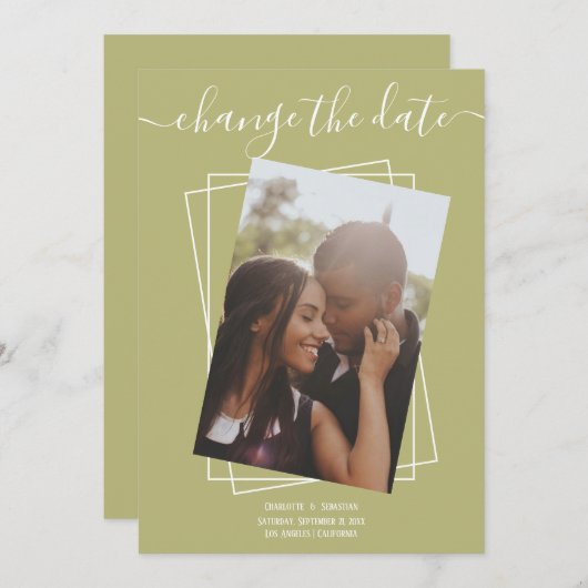 日付の変更タイポグラフィ写真結婚のカード セーブザデート (正面/裏面)