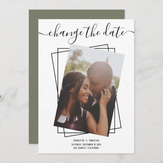 日付の変更タイポグラフィ写真結婚のカード セーブザデート (正面/裏面)
