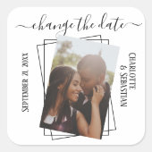 日付の変更タイポグラフィ結婚写真 スクエアシール (正面)