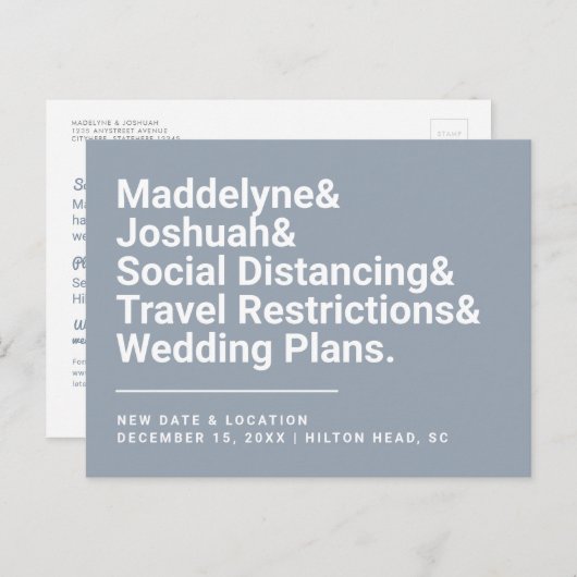 日付の変更トレンディーアンパサンドほこり結婚ブルー ポストカード (正面/裏面)