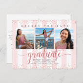 日付の変更バラ金ゴールドスクリプト卒業写真シック インビテーションポストカード (正面/裏面)