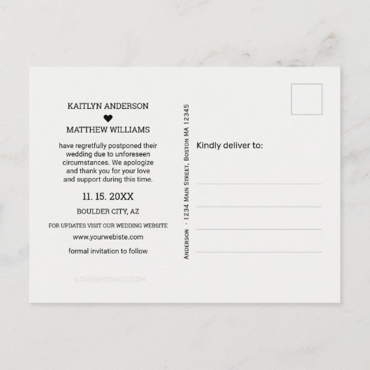 日付の変更フェードフォトミニマルタイポグラフィ 案内ポストカード (裏面)