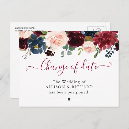 日付の変更ブルゴーニュ赤面海軍フローラ新しい計画 ポストカード (正面/裏面)