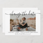 日付の変更モダン白シックタイポグラフィ写真 セーブザデート (正面/裏面)