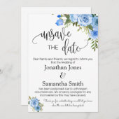 日付の変更日の青色のフローラを保存解除します。 招待状 (正面/裏面)