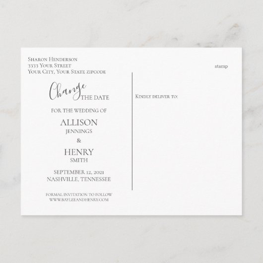 日付の変更日付を保存する青いフローラ 案内ポストカード (裏面)