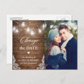 日付の変更素朴木製ストリングライト写真 ポストカード (正面/裏面)