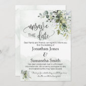 日付の変更結婚ユーカリの保存を解除 招待状 (正面/裏面)