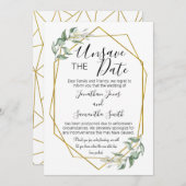 日付の変更結婚緑の金ゴールド 招待状 (正面/裏面)