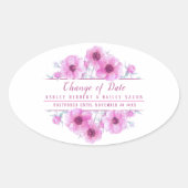 日付の変更anemoneピンク結婚の延期カード 楕円形シール (正面)