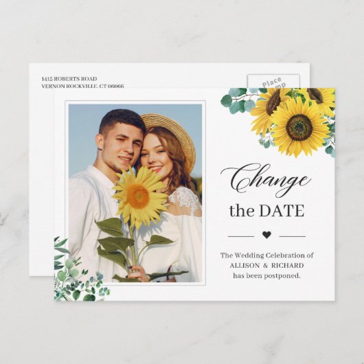 日付の変更Classy Sunflower Eucalyptus写真 ポストカード (正面/裏面)