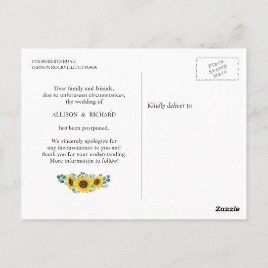 日付の変更Classy Sunflower Eucalyptus写真 ポストカード (裏面)