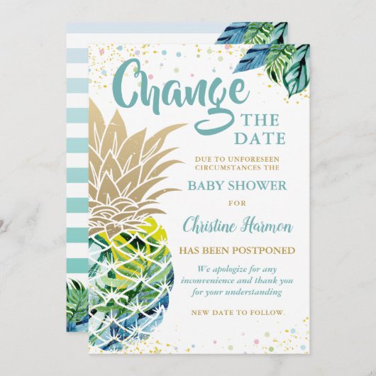 日付の変更Pineapple Baby Shower 招待状 (正面/裏面)