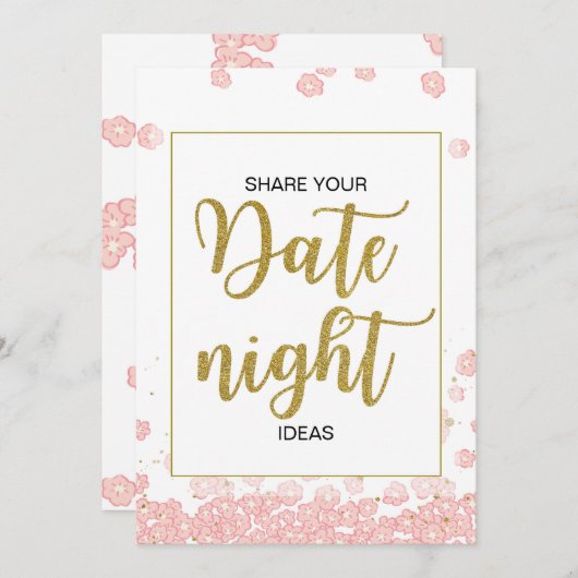 日付の夜のアイディア記号 |ピンクと金ゴールドのブライダル アドバイスカード (正面/裏面)