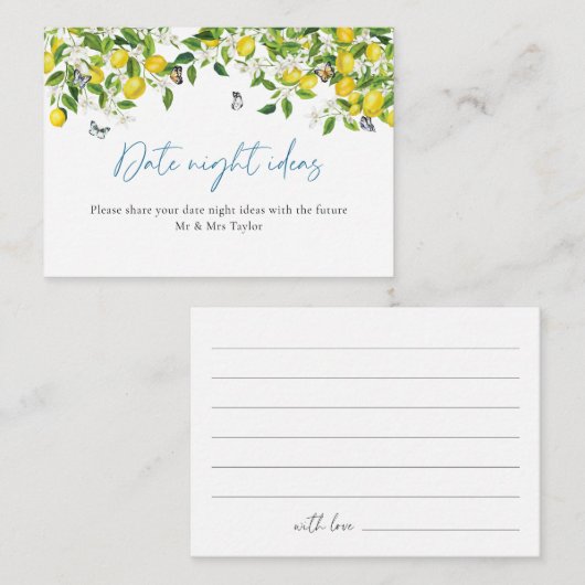 日付の夜アイディア |レモンブライダルシャワー エンクロージャーカード (正面/裏面)
