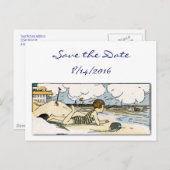 日付の子ヴィンテージビーチアートポストカードの保存 案内ポストカード (正面/裏面)