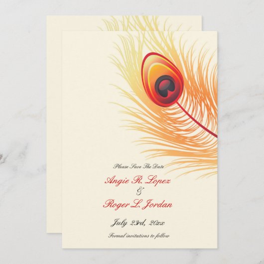 日付の孔雀の結婚式招待状を救って下さい セーブザデート (正面/裏面)